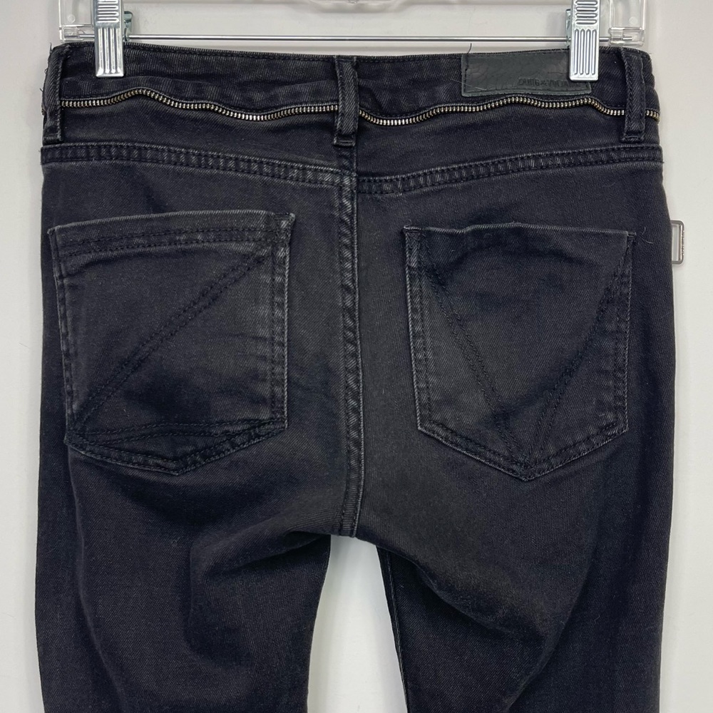 Zadig & Voltaire Paris Eva Zip Jeans Raw Released Hem Slim Skinny Black 27 - Picture 11 of 16